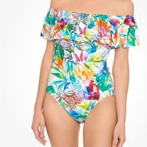 Lauren Ralph Lauren Ruffled Underwire Off Shoulder One-Piece Multicolored Size 8